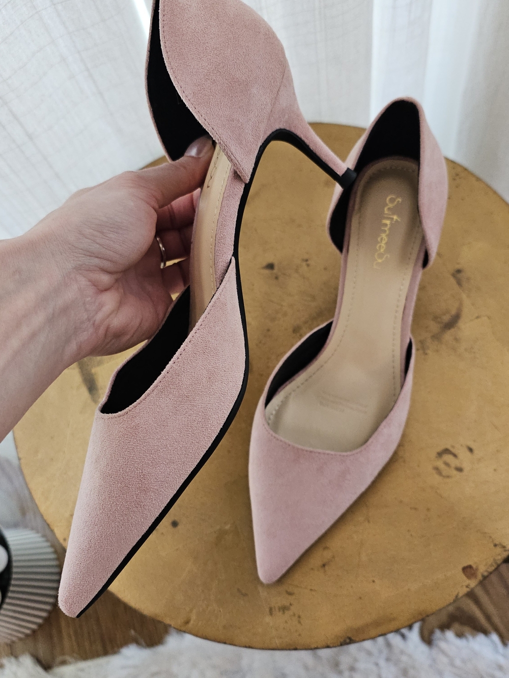 Pink Suede Pointed D'Orsay Flats